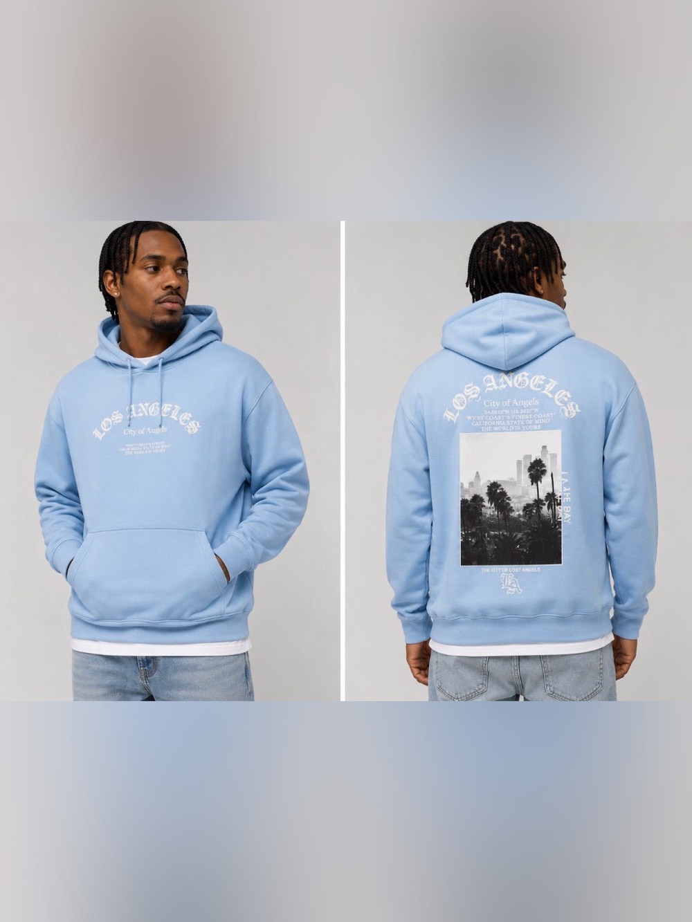 Popular Poison Light Blue 'Los Angeles' Hoodie Sweatshirt - Men